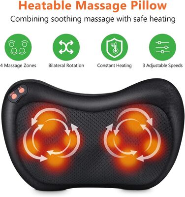 Масажна подушка Shiatsu для шиї, плечей і спини з підігрівом, обертові масажні головки, масажер для дому та офісу, чорна