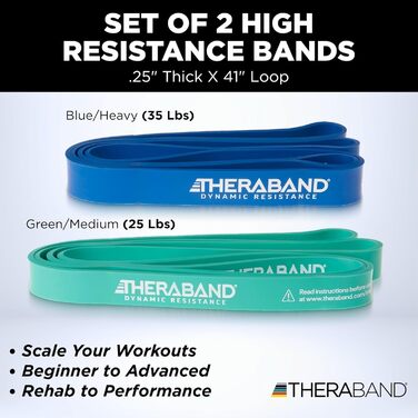TheraBand Резинки еластичні для фітнесу високої інтенсивності, набір 2 шт. (Medium 11.3-15.9 кг) - реабілітація, розтяжка, тренування всього тіла