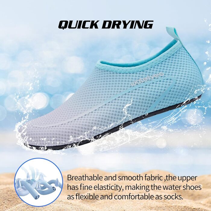 Водні черевики для плавання та відпочинку на пляжі WateLves: чоловічі та жіночі, швидко сохнуть, дихаючі, унісекс, розміри 34-47 EU, кольори: світло-зелений, блакитно-сірий