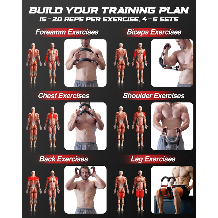 Тренування рук Twister: 6 рівнів навантаження (30-50 кг/30-150 lbs), портативний тренажер для грудних м'язів, знімний дизайн. Ідеально для дому, офісу та подорожей. Червоний (30-100 lbs, 30-70 lbs)