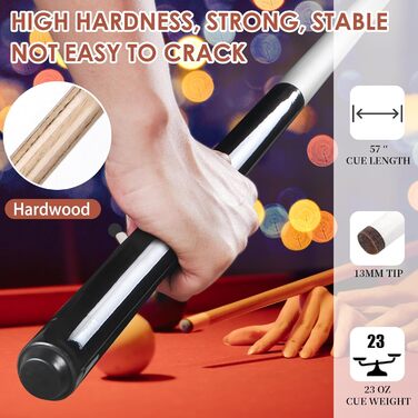 Більярдний кий для брейка Kmise, 57 дюймів, 2 частини, з наконечником 13 мм, крейдою та рукавичкою
