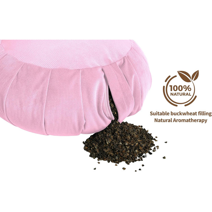 Медитаційна подушка Sensory Owl Zafu для йоги, оксамит, наповнювач гречані лузга, кругла, висота 18 см, діаметр 35 см, рожевий