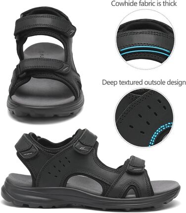 Чоловічі сандалі FLARUT для туризму та відпочинку на природі. Легкі сандалі з натуральної шкіри, чорного кольору, розмір 40 EU. Ідеальні для літа та активного відпочинку.