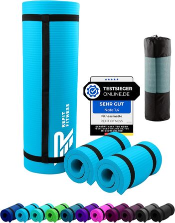 REFIT Premium Fitness килимок для йоги NBR 190 x 60 x 1,5 см з підкладками для колін та чохлом - блакитний (2 шт. підкладок)