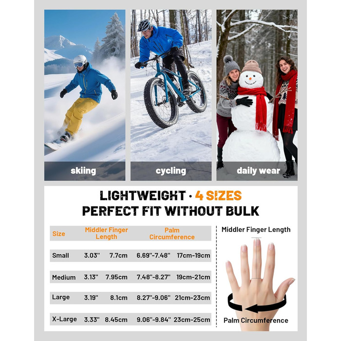 Водонепроникні зимові рукавички GXCROR для жінок та чоловіків з підтримкою сенсорного екрану, 3M Thinsulate, для катання на лижах, велосипеді, прибирання снігу та робіт на відкритому повітрі, до -20°C, теплоізоляція