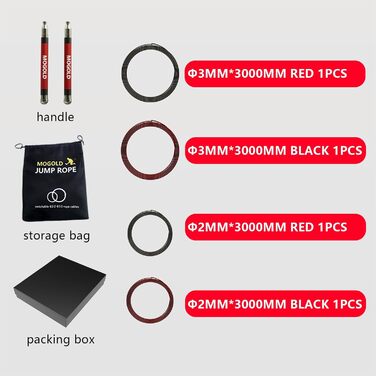 Стрибкове канат MOGOLD з регулюванням довжини, 4 канатні мотузки для кросфіту, кульковий підшипник, силіконовий грип