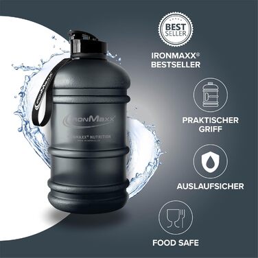 Вода IronMaxx Gallon 2200 мл: пляшка для води без BPA та DEHP з мірною шкалою, різні кольори (Deep Black)