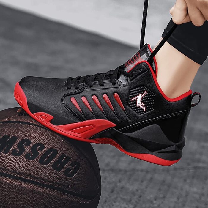 Баскетбольні кросівки для чоловіків та жінок, спортивне взуття, кросівки для ходьби, легкі, антиковзкі, зносостійкі (40 EU, чорний/червоний)
