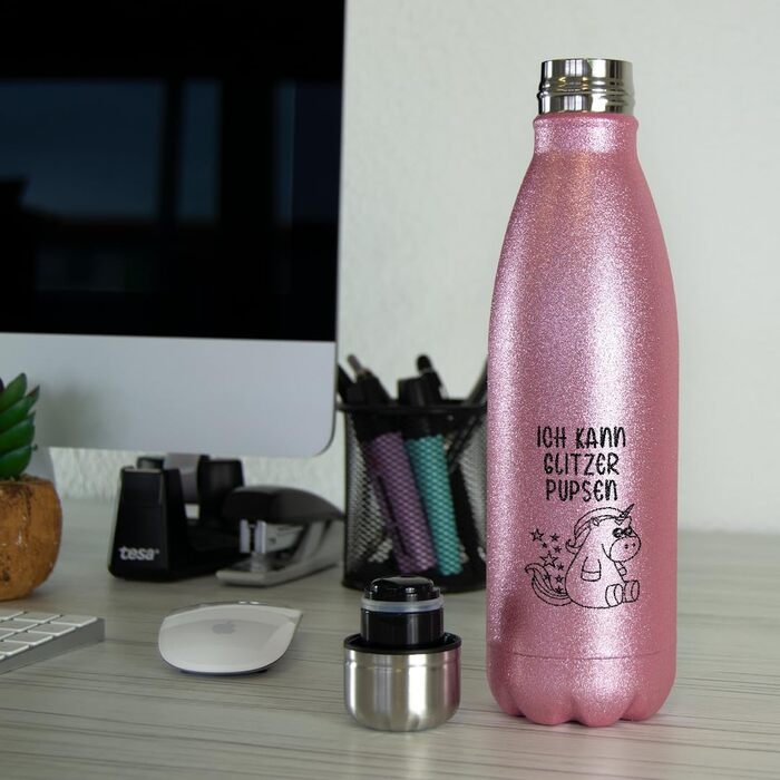Термобутилка з нержавіючої сталі Glitzer, рожевий, BPA-Free, подарунок