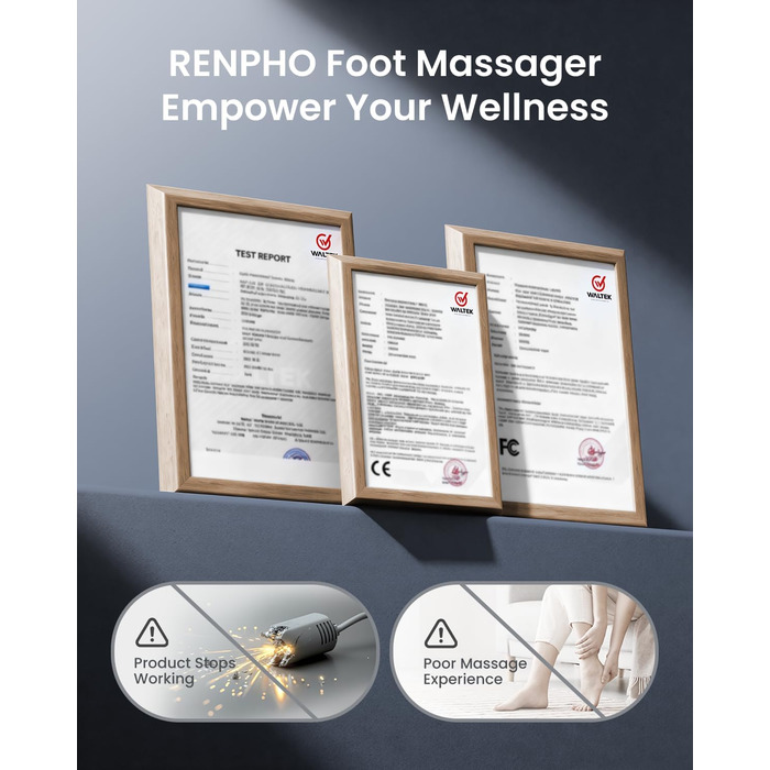 Масажер для ніг RENPHO з підігрівом, Shiatsu масажер для ніг при фасціїті, подарунок на Різдво, бездротове керування, голосове керування (Новинка), чорний