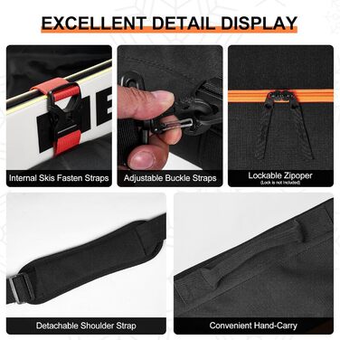 Сумка для лиж Odoland Skitasche Set: комбо для лиж та взуття, водонепроникна, до 200 см, для чоловіків та жінок (Помаранчевий)