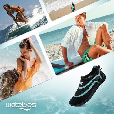 Водні черевики WateLves: швидковисихаючі, дихаючі, унісекс для плавання, басейну, пляжу (41 EU, чорний)