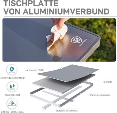 Складний туристичний стіл EVER ADVANCED 120x60 см, білий/темно-сірий, для кемпінгу, пікніка, саду, балкону, вантажопідйомність 60 кг