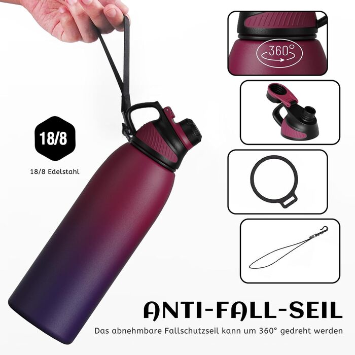 Fjbottle термос-пляшка з нержавіючої сталі для спорту та дітей, з магнітною кришкою, 400/600/800/1000/1500 мл, без BPA, герметична, підходить для газованої води, для школи та фітнесу