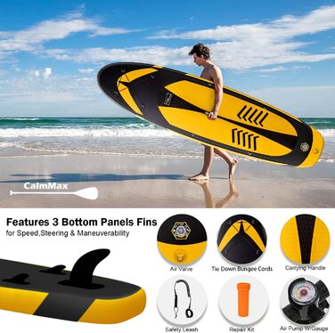 Надувне SUP-борд CalmMax 320x76x15 см, 10.6' (до 150 кг) з комплектом: весло, насос, аксесуари. Підходить для юнаків та дорослих, жовтий