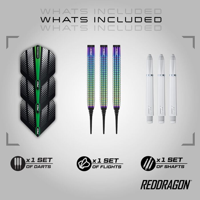 Дротики для дартсу RED DRAGON Razor Edge Softip, вольфрамові, професійні, 18 г, з оперенням та стрижнями