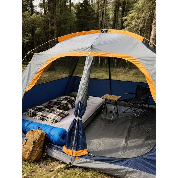 Намет сімейний CAMPROS Campingzelt 6 для 8 осіб, водонепроникний, 366x274x193 см, швидкий монтаж, 4 сезони, блакитний
