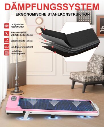 Walking Pad Klappbar з нахилом - 4 в 1 біговий килимок з нахилом 7% для дому (Рожевий)