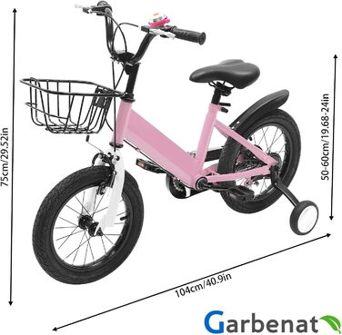 Дитячий велосипед Garbenat 14 дюймів, регульований, з бічними колесами і кошиком для хлопчиків і дівчаток 3-5 років