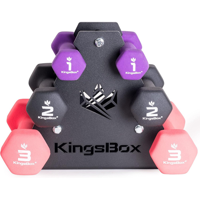 Набір гантелей KingsBox з неопрена, 3 ваги, зі стійкою, для тренувань вдома та у фітнесі