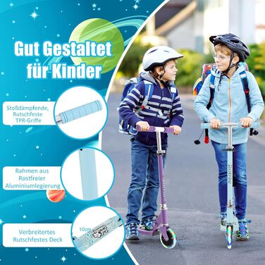 Дитячий самокат GOPLUS для дітей від 3 років, регульований по висоті, з LED-колесами та заднім гальмом, легкий алюмінієвий складний скутер, блакитний