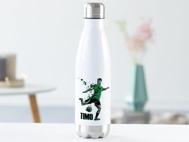 Іменна спортивна термос-пляшка GRAZDesign, 500 мл, нержавіюча сталь, для дітей та дорослих, герметична, з принтом футбол, зелена – подарунок на перший дзвоник