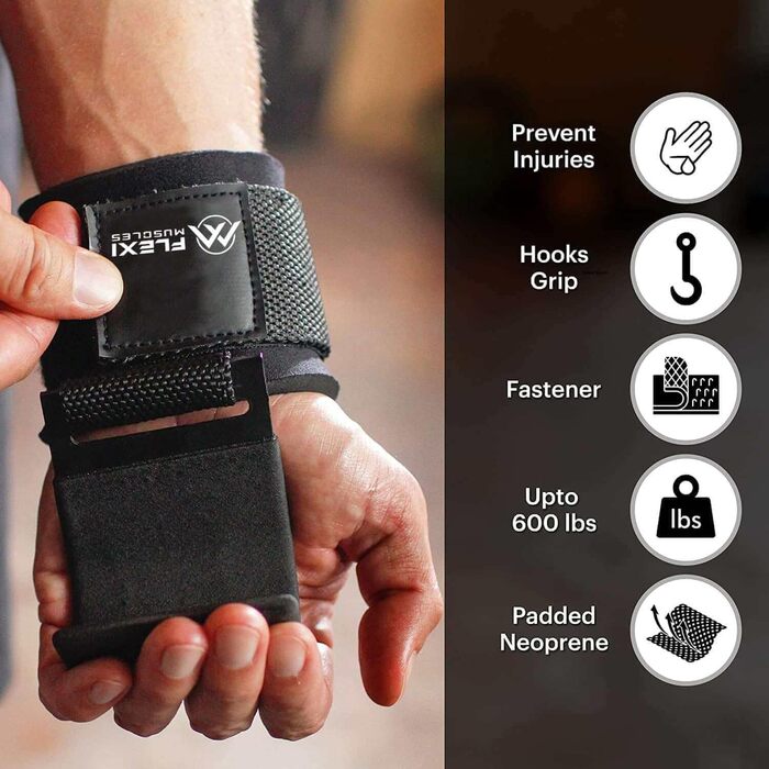 Набір гачків для штанги (2 шт) - чорний - неопрен - гачок для важкої атлетики - WEARABLE_WEIGHT - липучка - чорний