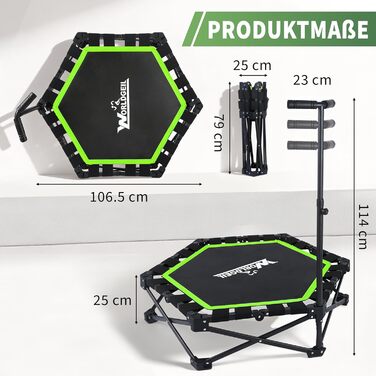 Складаний фітнес-батут для дому з регульованою ручкою, навантаження до 150 кг, Ø 86.5 см, для дорослих та дітей (Зелений)