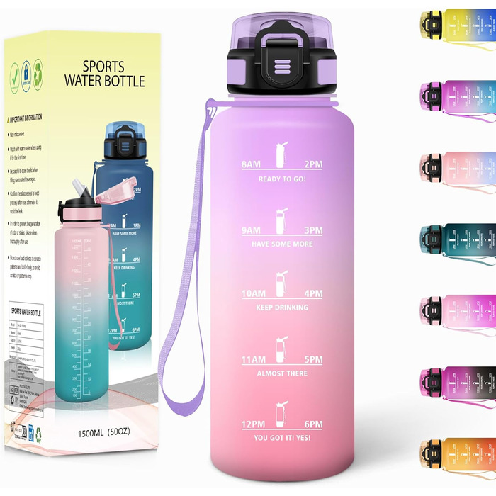 Фляга для води Motswedi з трубочкою, 1500 мл, BPA-free, для спорту, без витоку, підходить для газованої води, жовтогаряча, 1500 мл