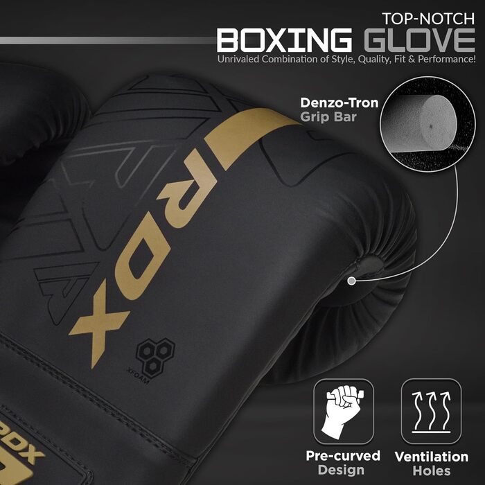 Боксерські рукавички RDX KARA для кікбоксингу, муай-тай, MMA, тренувань, золоті, штучна шкіра Maya Hide, для спарингу, боксу, фітнесу, боксерського мішка