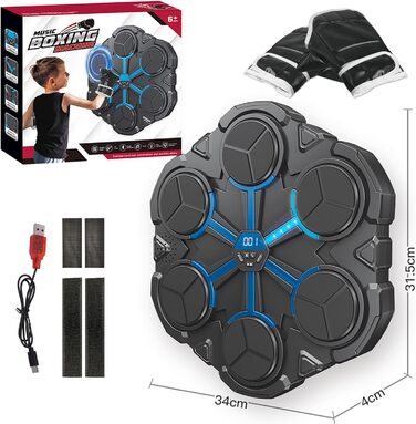 Музична боксерська машина Toyone: розумна, настінна, зі світлодіодами, 3 режими швидкості, підрахунок ударів, для дітей та дорослих, чорно-синя