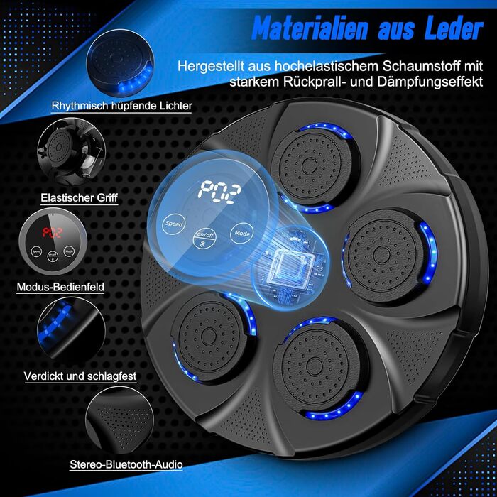 Музична боксерська машина на стіну, професійна модель з Bluetooth, 9 швидкостей та режимів, для дітей та дорослих, чорна