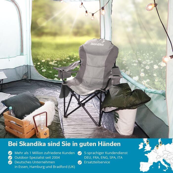 Крісло для кемпінгу Skandika Relax Comfort: зручне, складне, з підстаканником та ізольованим відділенням, до 160 кг, сіре