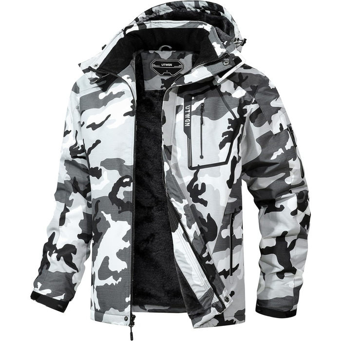 Чоловіча зимова куртка для сноуборду та лиж, водонепроникна, вітрозахисна, з капюшоном, камуфляж, чорний колір