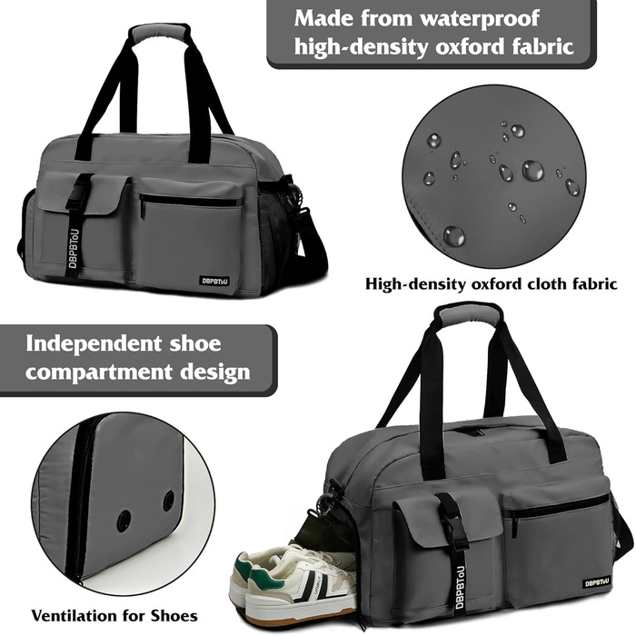 Спортивна сумка для фітнесу та подорожей з відділенням для взуття та вологих речей, водонепроникна сумка-вікендер для залу, плавання та сауни (Сіра)