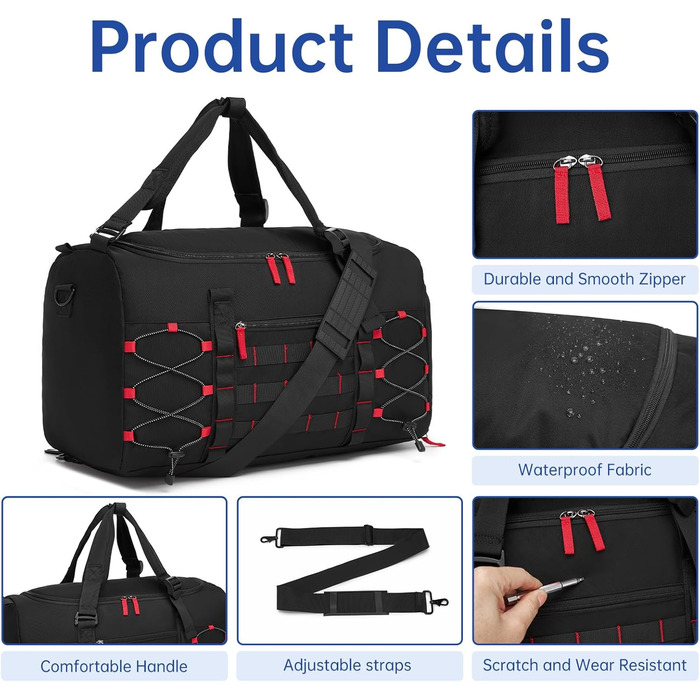 Чоловіча тактична спортивна сумка для подорожей та залу з окремим відділенням для взуття, універсальний дорожній рюкзак-вікенд