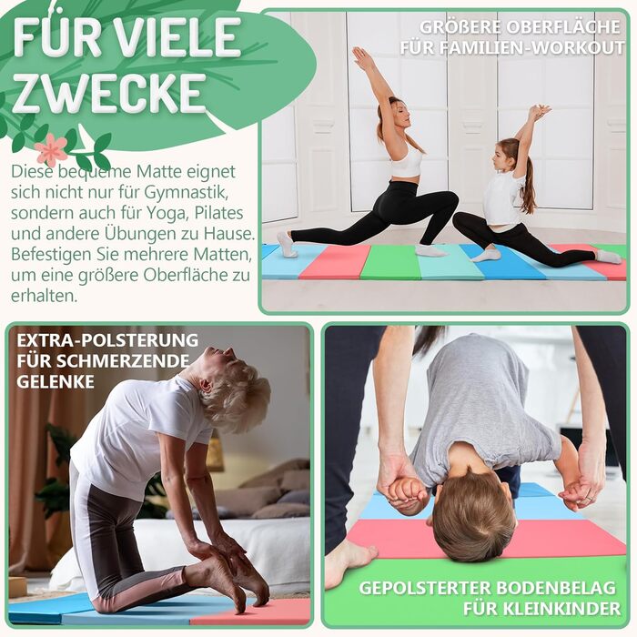 Складаний гімнастичний мат для фітнесу та дітей 195 x 75 x 3 см, м'яка спортивна підкладка для тамблінгу та активних ігор з ручками для перенесення (дизайн: мультфільм)