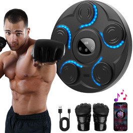 Музична боксерська машина Beatpunch LED з рукавичками. Smart боксерська машина для дому з музикою, для дорослих та дітей. Ідеально для індивідуальних тренувань (black-1)
