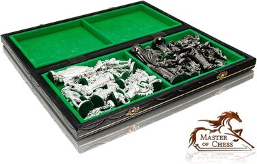 Розкішні шахи «Середньовіччя» Silver Edition 40 см — металеві шахові фігури та велика декоративна дерев'яна дошка
