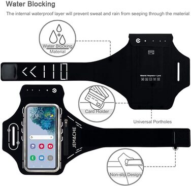 Спортивний браслет для Samsung Galaxy S25/S24/S23/S22 Ultra/Plus/FE, JEMACHE з кріпленням для навушників Buds Plus (Чорний)