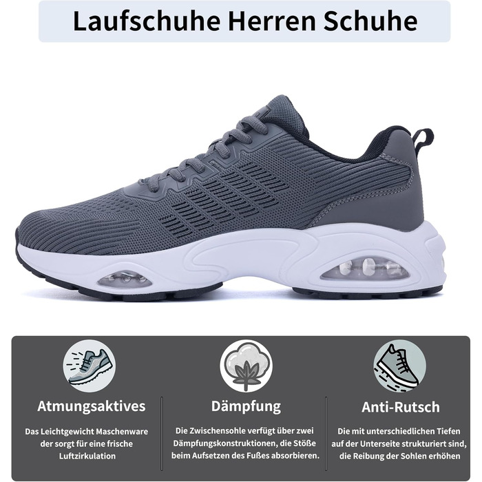 Кросівки для бігу чоловічі GANNOU - спортивні, легкі, дихаючі, з амортизацією, розмір 40-47, сірий колір