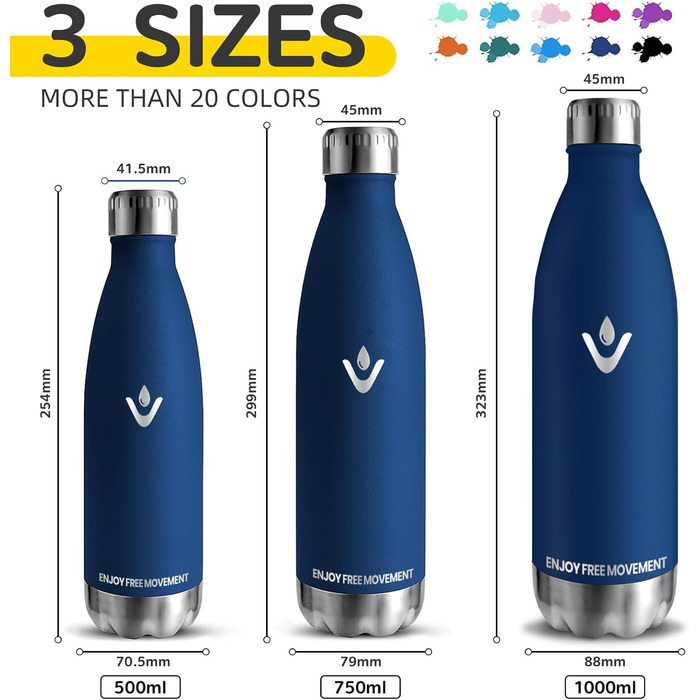 Фляга для води 750 мл, нержавіюча сталь, без BPA, з подвійними стінками, герметична, для спорту, фітнесу, подорожей, кемпінгу, велосипеду, зелений мох (750 мл, Темно-синій-1)