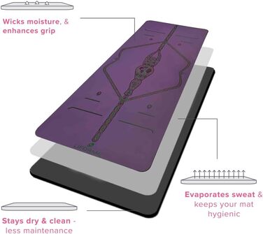 Yogamat Liforme з принтом – система вирівнювання, нековзна, екологічна, біорозкладна, стійка до поту, довга, широка та товста (фіолетовий)