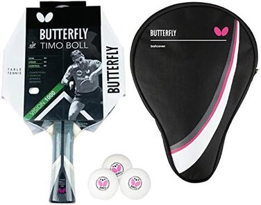 Настільний тенісний ракетка Butterfly Timo Boll Vision 1000 для професійних гравців, ITTF сертифікований, накладка Pan Asia, ручка конкавна, у комплекті з чохлом DC1 і м'ячами