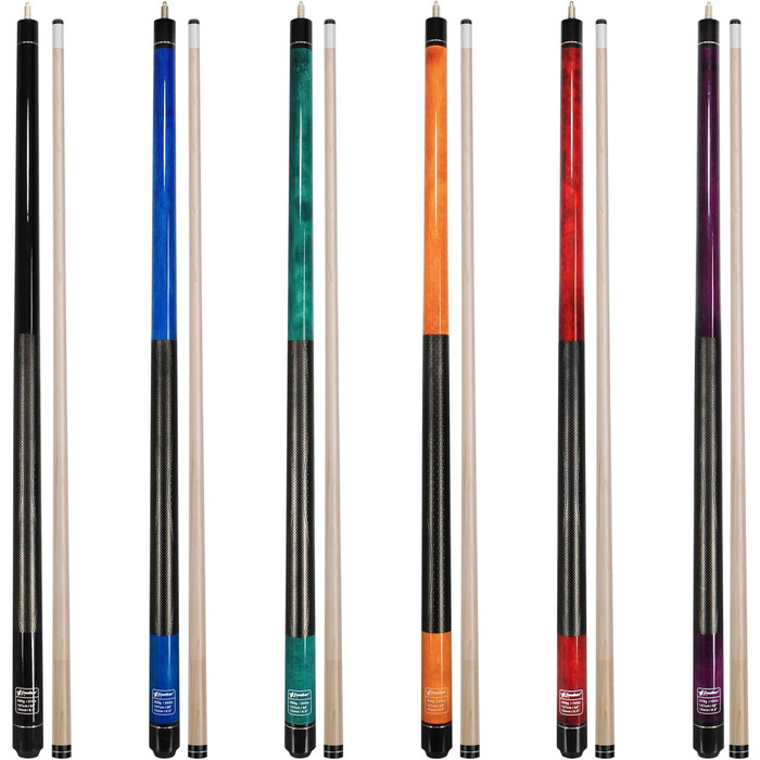 Набір київ для більярду CUEBAR 6 шт., кийки для більярду 45,7 см, 50,8 см, 595.3 г, кийки для більярду для дому з 3D-рукояткою, 147,3 см, для чоловіків та жінок, кольори: фіолетовий, червоний, зелено-блакитний, синій, чорний