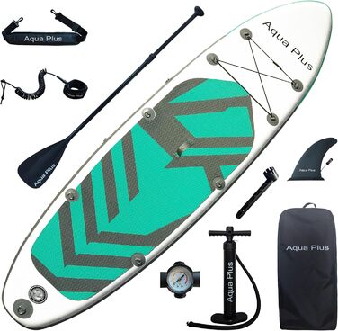 Надувне SUP Aqua Plus 15cm: дошка для паддлбордингу з аксесуарами (весло, насос, рюкзак) для будь-якого рівня підготовки, 335 x 83 x 15 см, сірий колір