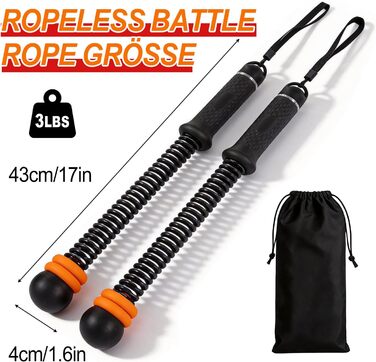 Регульований бездротовийバトル-трос (Battle Rope) для фітнесу та схуднення, тренажер для всього тіла з сумкою та інструкцією, чорний
