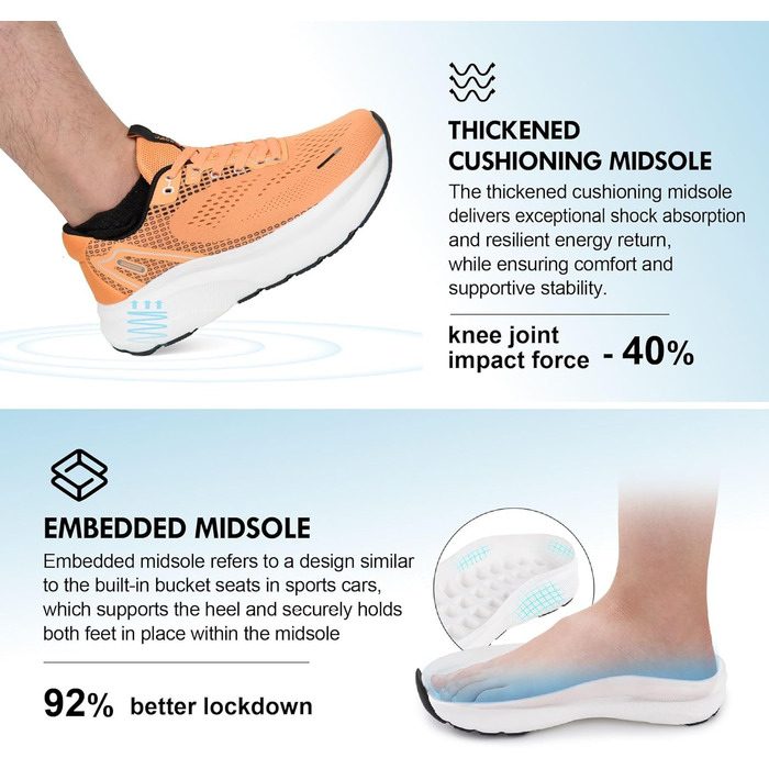 Чоловічі кросівки JACKSHIBO з широкою передньою частиною: для бігу, ходьби, тенісу. Подушка, товста підошва, без перепаду висоти. Розмір 41 EU, колір Оранжевий, візерунок Chevron Sunset.