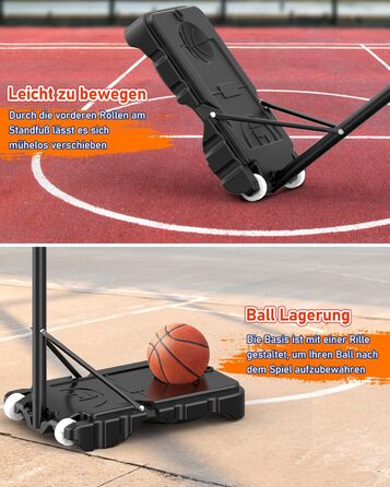 Баскетбольний кошик для вулиці, дитячий, регульована висота 150-210 см, стійка з міцною задня стінкою 80x60 см, збільшена база та колеса, чорний
