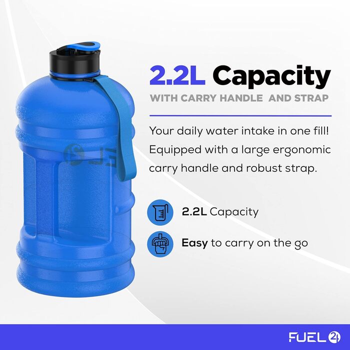Спортивна пляшка для води Fuel24 Jug 2,2 л з поп-ап кришкою та ручкою, BPA-free, синя